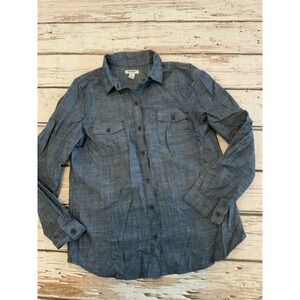 Old Navy Womens Small Blue Chambray Cotton Button Down Long Sleeve Utility Shirt